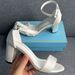 Women’s Shoes 7cm thick heel shallow mouth one strap sandals round head square root sandals satin fabric bridal wedding dress sandals_vogvips.com
