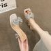 Summer Fashion Rhinestone Bow Decorated High Heel Slippers For Women 2026 New Outdoor Transparent Square Toe Anti-Slip Slippers_vogvips.com