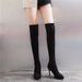 Women's Knee-High Stretch Boots - Chunky Heel & Faux Suede Over-The-Knee Boots With Plush Lining | Pointed Toe & Slouchy Silhouette For Fall/Winter_vogvips.com