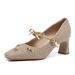 6413 High Heels Women Thick Heel 2026 New Square Toe Mary Jane French Bowknot Woven Surface Single Shoes_vogvips.com