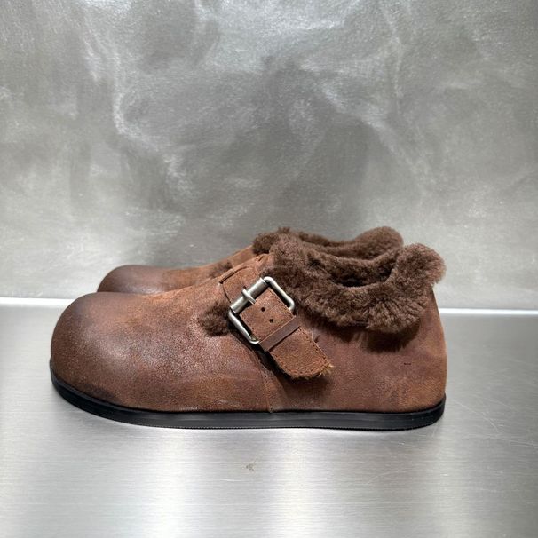 Vintage Padded Flat For Women 2025 Winter New Versatile Slip-On Fleece-Lined Warm Fluffy Cotton Shoes_vogvips.com