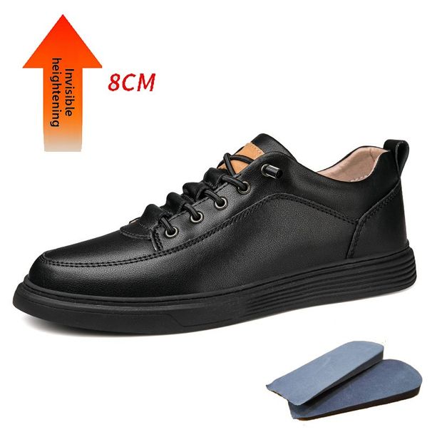 Cave Cowhide Men's Board Shoes Genuine Leather Casual Men's Mid-top Leather Shoes Invisible Inner Height Increase Men's Shoes_vogvips.com
