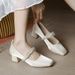High Heeled For Women 2025 New Summer Daily Outfit With Thick Heel Skirt Bridesmaid Pearl Square Toe Mary Jane Single_vogvips.com