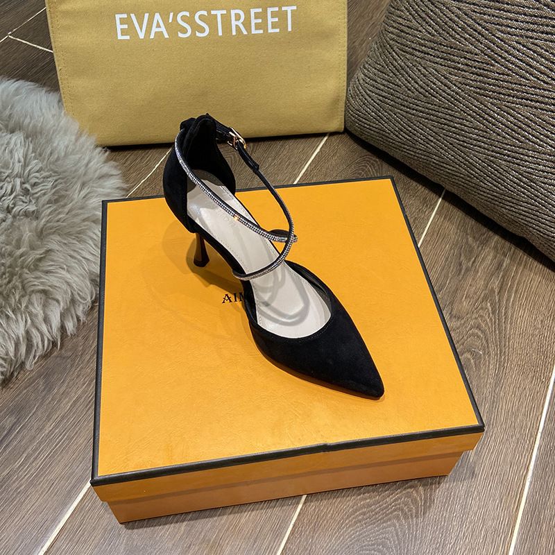 2025 Spring/Summer New Fine Pointed Hollow Shoes, Sexy Women's Singles, Ultra High Heels, Diamond Headover Sandals_vogvips.com