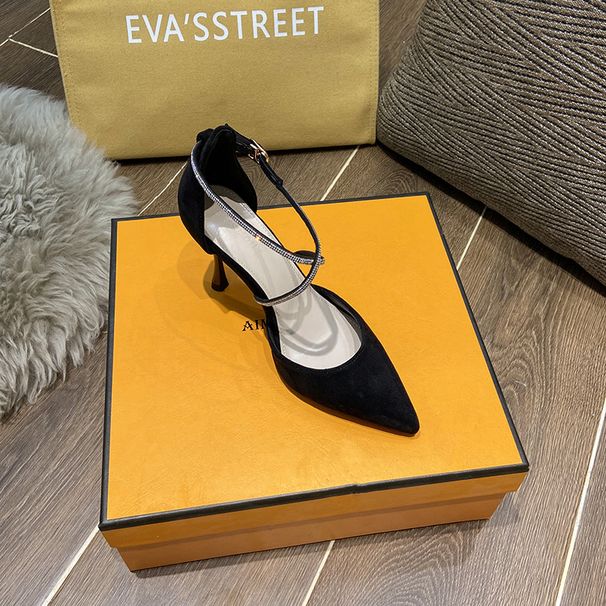 2025 Spring/Summer New Fine Pointed Hollow Shoes, Sexy Women's Singles, Ultra High Heels, Diamond Headover Sandals_vogvips.com