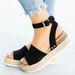 Women's Shoes Large Size Summer Wish Heel Buckle Sandals For Women Leopard Print Rope Braided Wedge Heel_vogvips.com