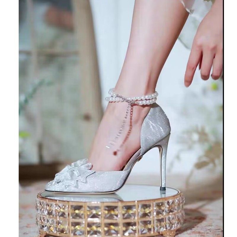 High Heels For Women 2025 Summer New Stunning Rhinestone Bow Wedding Shoes Pointed Toe Stiletto Shallow Mouth Versatile_vogvips.com
