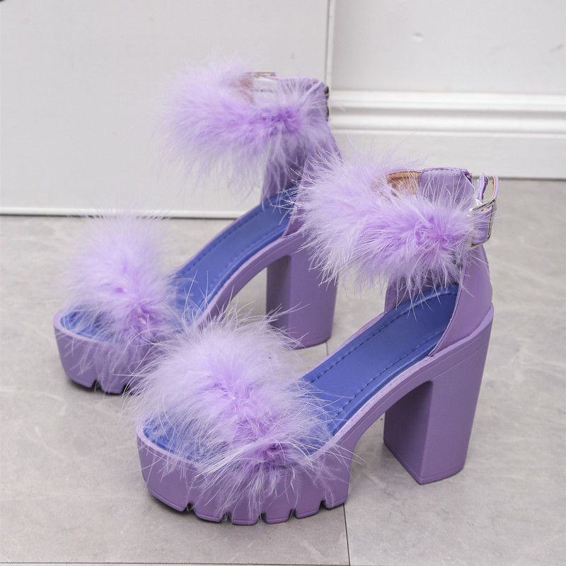 2025 European And American Summer High-Heeled Furry Women's 2026 Wish Foreign Trade Chunky Heel Sandals 43_vogvips.com