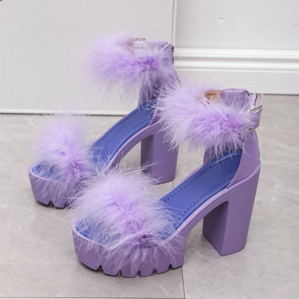 2025 European And American Summer High-Heeled Furry Women's 2026 Wish Foreign Trade Chunky Heel Sandals 43_vogvips.com