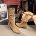 Cowhide Version~ Tassel Wasteland Style Summer For Women, Melad Xinjiang Thick Heel Knight Boots, Stacked Long Boots_vogvips.com