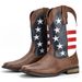 Men's Western Cowboy Boots With Star Design - Breathable PU Leather Slip-On Boots For Casual & Fashion Wear_vogvips.com
