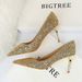 MTX 9219-A1 Fashionable Nightclub Slimming Women's Thin Heel High Heels Shiny Sequin Single Shoes_vogvips.com