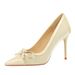 2127-H81 European And American Style Banquet Satin Patchwork Stiletto High Heels For Women Elegant Bow Pointed Toe_vogvips.com