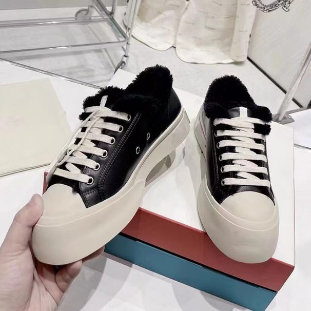 Women's Shoes Fur Shoes Women's Winter Wear New Lamb Wool Lace Up Big Toe Shoes Genuine Leather Thick Soled Casual Sneakers_vogvips.com