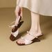 Women Summer New French‑Style Bow Open‑Toe Square Toe Chunky Heel Slip‑On Satin Outdoor Sandals_vogvips.com