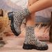 Women's Slimming Platform Elastic Boots, Autumn Leopard Print, Chunky Heel, Plus Size, Mid Calf Sock Boots._vogvips.com