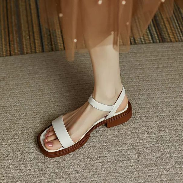Women’s Shoes Large Size Summer One Word Square Heel Sandals Retro Open Toe Sandals Soft Sole Versatile Single Shoes_vogvips.com
