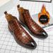 European Warm Series Plus Size Crocodile Pattern High-top Cotton Fashion Men's Business Leather Shoes Fleece-lined Boots_vogvips.com
