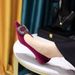 237-K83 Banquet European And American Style Women's Thin Mid Heel Shallow Mouth Pointed Toe Thickened Suede Metal_vogvips.com
