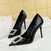 Single shoes fine heel pointed shallow mouth rhinestone metal decoration high heels high heels_vogvips.com
