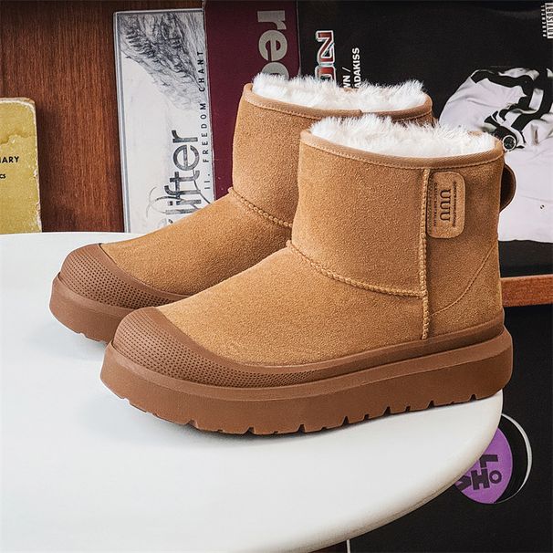 Men's Shoes Niche Genuine Leather Snow Boots Men's Warm Non Slip Fur And Fur Short Boots Casual Low Top Cotton Shoes Women_vogvips.com