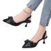 MTX Petite Elegant Rhinestone Pointed Bow High Heels Women Summer 2025 New Thin Heel Closed Toe Sandals Size 43_vogvips.com