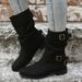 Winter Round Toe Mid Calf Smoking Boots For Women Plus Size Pleated Style In Stock New_vogvips.com