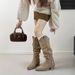 Suede Knight V Buckle Pointed Toe Slimming Slouch 2025 Autumn Winter Thick Heel High Tube Long Women Bare Boots_vogvips.com