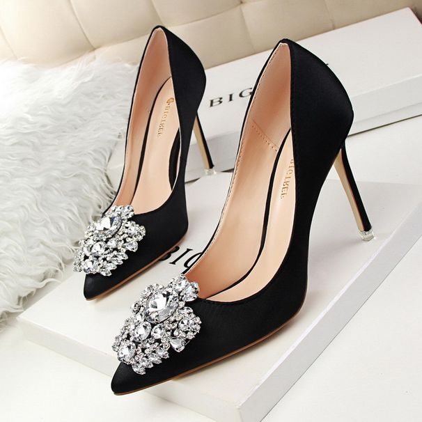 Korean Version Women S Shoes With Thin High Heels Sexy Slimming Shallow Mouthed Pointed Shiny Rhinestone Buckle_vogvips.com