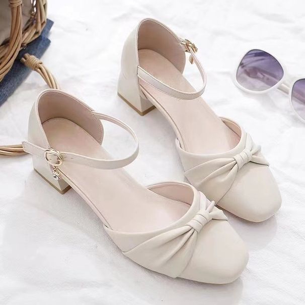 High Heels Women's Skirt Bag Head Sandals Women's Thick Heel Fairy Style One-word Buckle Medium Heel Single Shoes_vogvips.com