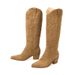 Western Embroidery Chunky Heel Boots – Slip-On Mid-Calf Cowboy Boots For Men & Women (Black/Khaki, Sizes 35-43)_vogvips.com
