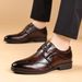 Men's Handcrafted Stitch Detail Formal Dress Shoes - Slip-On Business Oxford With Embroidery Toe Cap For Office & Banquet (Black/Dark Brown)_vogvips.com