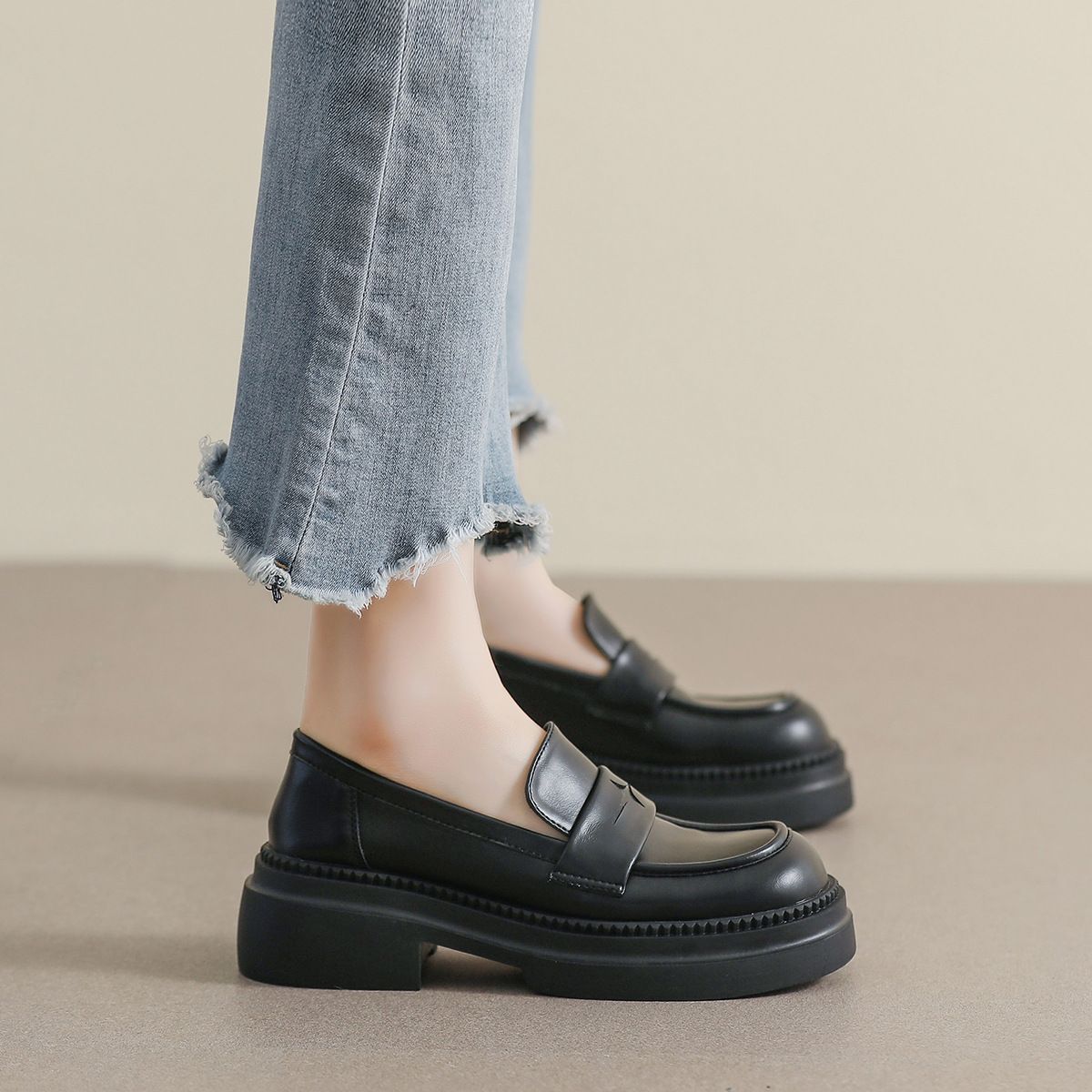 Platform Loafers Women S Retro Maillard British Style Small Leather Black Soft Soled Single Shoes_vogvips.com