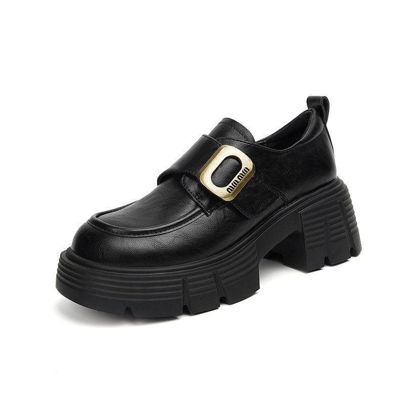 thick-soled Velcro Loafers Women's Thick-heeled Small Leather Shoes_vogvips.com