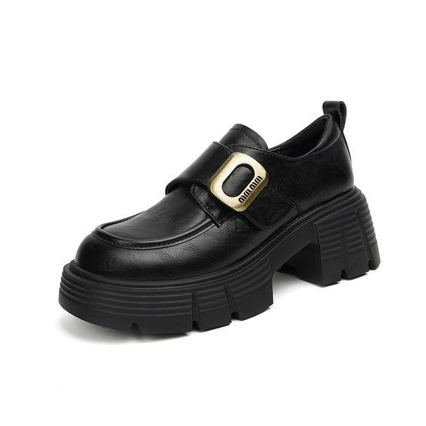 thick-soled Velcro Loafers Women's Thick-heeled Small Leather Shoes_vogvips.com