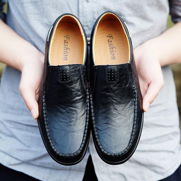 Fashion Men Shoes Fashion Casual Shoes Men Leather Shoes Thick-soled Simple Pointed Toe Dress Shoes Business Wedding Men's Leather Shoes_vogvips.com