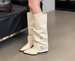 2026 New Wide-Calf Thick-Heeled Round-Toe High For Adult Women, Korean Style Solid Color Slouch Boots With Pointed Toe_vogvips.com