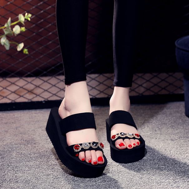 2025 High One-Strap Chunky Heel Slippers Women's Fashionable Outdoor Thick-Soled Trendy Sandals Versatile Beach Shoes_vogvips.com