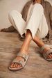 Crestar Women Cork Footbed Slippers Summer Couple Adjustable Double Buckles Flat Sandals Outdoor Cork Beach Slides With Open Toe_vogvips.com