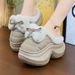PU Leather Cotton Slippers Women, Thick Sole, Non-Slip, Indoor Waterproof, Bowknot, 2025 Winter New Style, Fleece-Lined,_vogvips.com