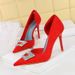 6168-K60 European And American Style Party Shoes, Thin Heel, Satin, Shallow Mouth, Pointed Toe, Side Cutout, Rhinestone_vogvips.com