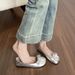 Bow Ballet Single Shoes Women's Shallow Mouth Flat-bottomed French Silver One-Pedal Beanie Shoes_vogvips.com