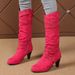 Women's Retro Suede Mid Heel Western Boots Winter Studded Chunky High Top Fashion Boots Plus Size_vogvips.com