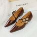 3683-3K92 Vintage Mary Jane Women's With Metal Decoration, Shallow Pointed Toe, Wedge Low Heel Shoes_vogvips.com