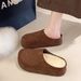 Petite Thick-Soled Closed-Toe Half For Women Autumn Winter New Versatile Casual Slip-On Furry Slippers_vogvips.com