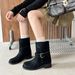 Round Toe Chunky Heel Thick Sole Belt Buckle For Women 2025 Autumn Winter New Western Cowboy Style Short Tube Riding_vogvips.com