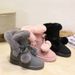 Snow With Fleece Lining 2025 Winter New Style Furry Ball Mid-Calf Lace-Up Student Women's Boots_vogvips.com