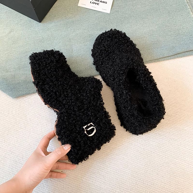 Thick Sole Height Increasing B Irkenstock Furry Shoes For Women, Fleece-Lined Warm Cotton Slippers, Winter Outdoor Sheep_vogvips.com