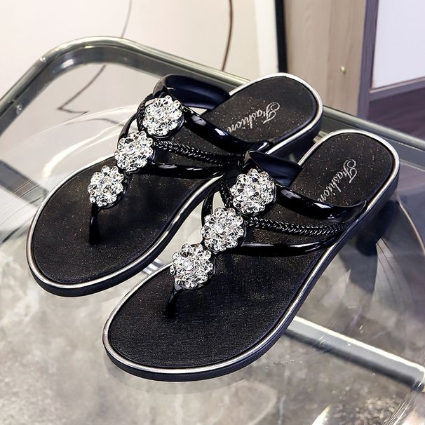 2026 Summer Diamond-encrusted Slippers Women's Seaside Flip-flops Beach Shoes Rhinestone Cold Slippers_vogvips.com