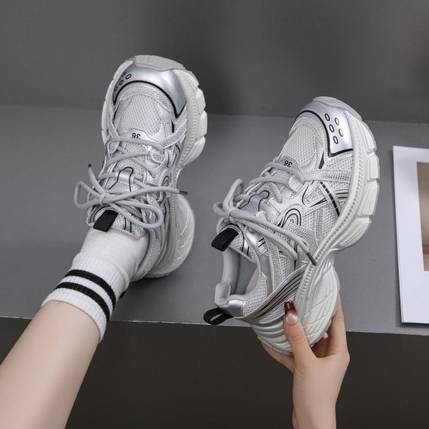 Leather Small, Thick Soled, Height Increasing Dad For Women 2024 Spring And Autumn New Mesh Breathable Versatile Casual_vogvips.com
